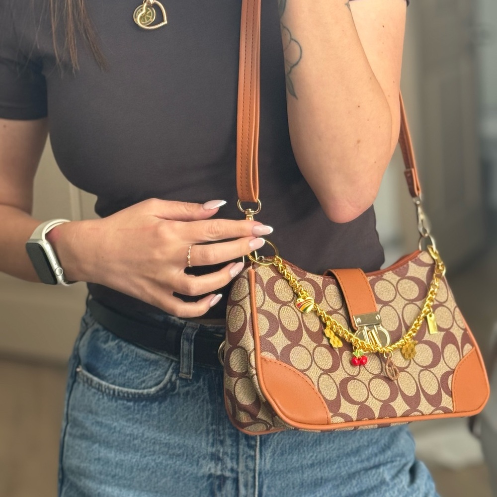 Signature Pattern Shoulder Bag in Brown and Tan
